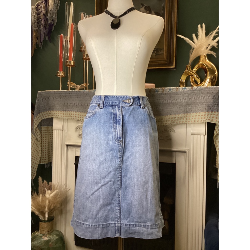 Talbots Petites Women 4 Light Wash Denim Skirt 100% Cotton Straight Mid Length